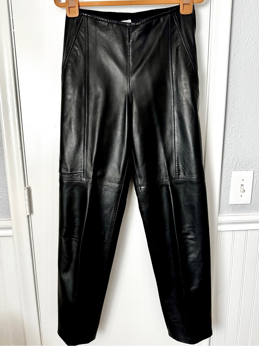 Vtg Leather Pants Black Size 6 High Waisted Betina Long Leg Side Zip Lined
